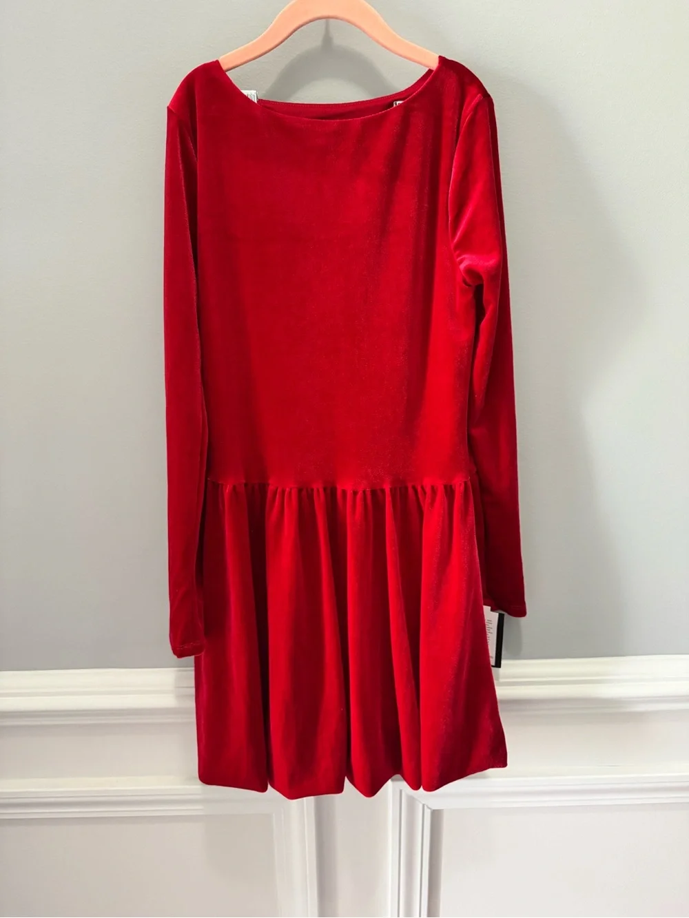 art class Red Velvet Long-Sleeve Twirl Dress